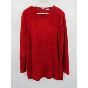Cherokee Vintage Red Velour Tunic Sweater Women Large Pullover Roll Neck 90s L
